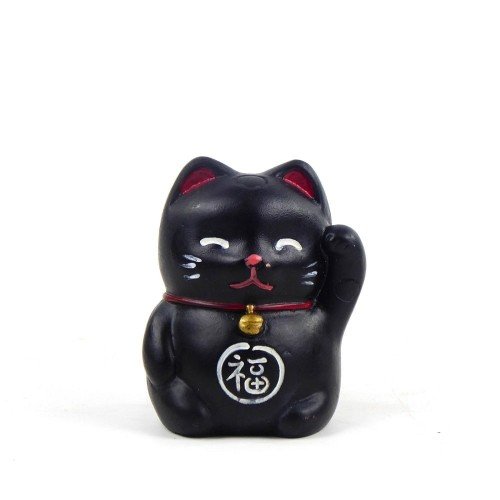 Gato de la suerte MANEKI-NEKO negro de resina 5 cm