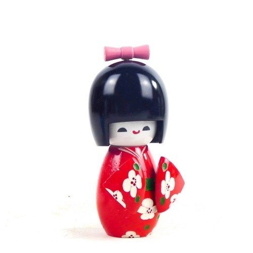 Figura KOKESHI de madera en kimono color rojo 11 cm